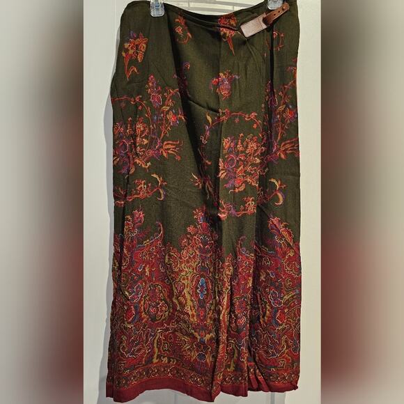 VTG Ralph Lauren paisley floral print green red Wrap Skirt wool blend 16 - Picture 1 of 4